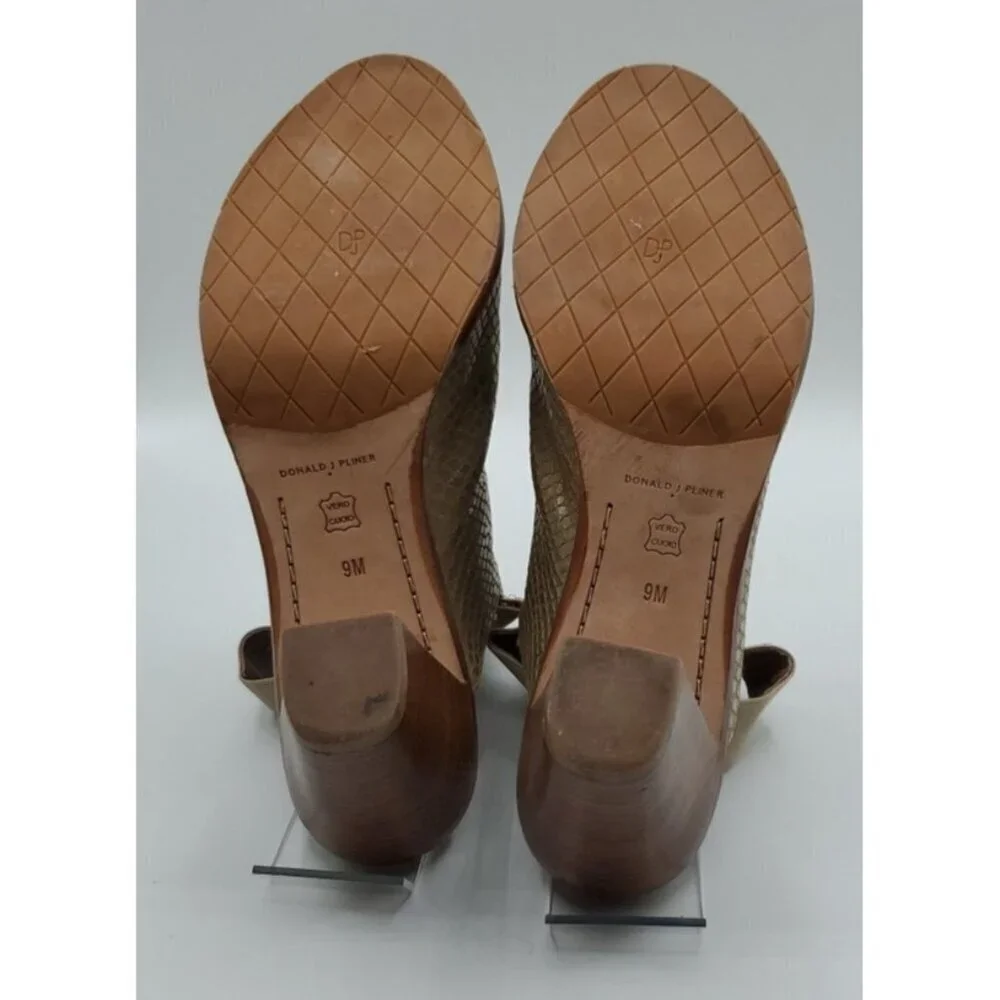 Donald PLINER Khloe Gold Leather Platino Snake Print Peep Toe Shoe Bootie Size 9
